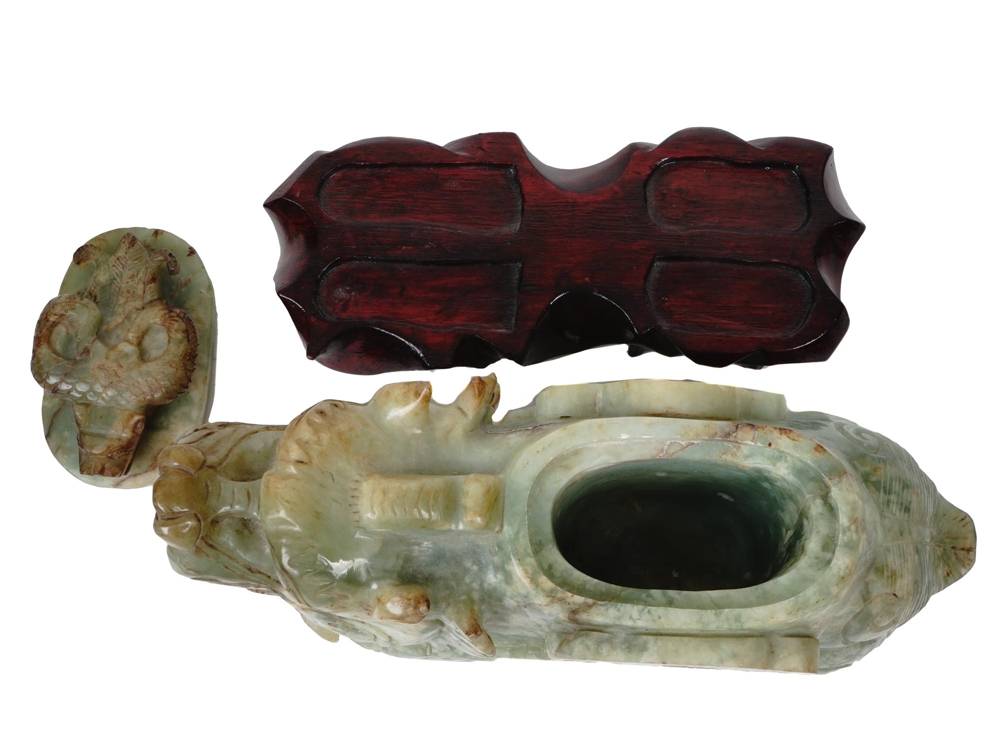 ANTIQUE 19TH C. ASIAN CARVED JADE DRAGON BOX PIC-5